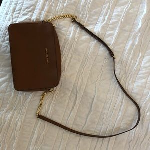 Michael Kors Large Tan crossbody purse gold chain